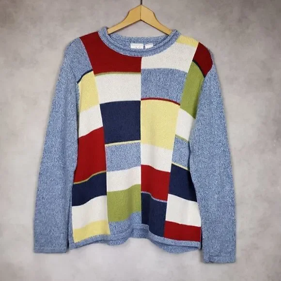 Vintage Liz Claiborne knit colorblock sweater XLP - Picture 4 of 7